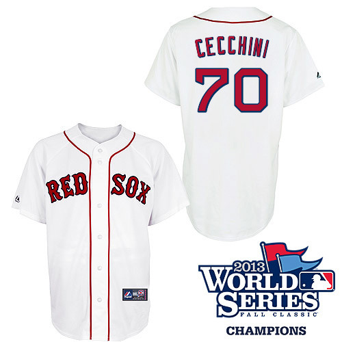 Garin Cecchini #70 MLB Jersey-Boston Red Sox Men's Authentic 2013 World Series Champions Home White Baseball Jersey